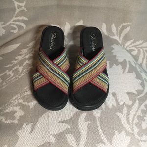 Skechers Multi Stripe Wedge Sandals